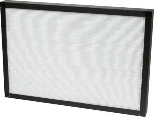 Weißer Kompaktfilter von Wolf mit schwarzem Rahmen, flache Oberfläche aus Faltmaterial, geeignet zur Luftfiltration in verschiedenen Anwendungen.